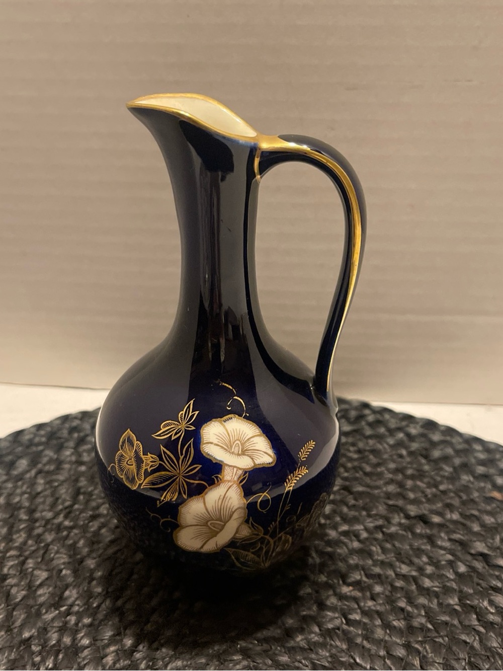 Staffel Limburg Mid Century Elegant Cobalt Blue Floral Pitcher Vase vintage 1960
